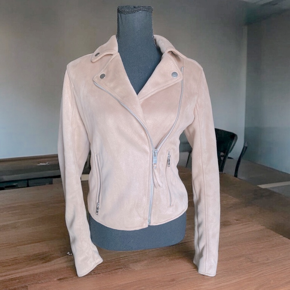 ABERCROMBIE & FITCH Vegan Suede Cropped Moto Jacket Size Medium Color Ai… - Picture 2 of 9